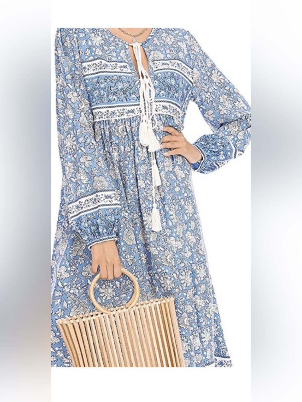 R. Vivimos Blue Floral Tassel Peasant Midi Dress
NWOT